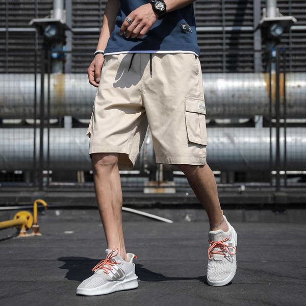 

men's pants summer casual side poets cargo shorts men cotton calf-leng boardshorts men's cargo sportswear jogger streetwear short, Black