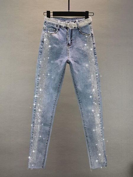 

jeans spring autumn streetwear women vintage blue slim diamonds high waisted jeans anklelength denim pants casual trousers new