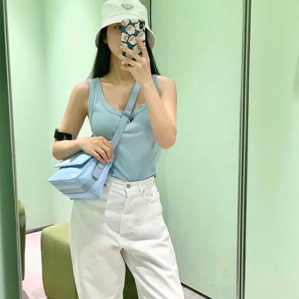 

26% off clothing designer quality family summer new fashion classic triangle decoration small fresh simple slim fit knitted tank top, White