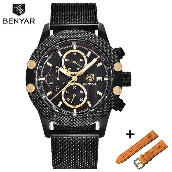 

benyar montre homme set brand watches reloj hombre men sport chronograph fashion waterproof quartz watch men relogio masculino211f, Slivery;brown