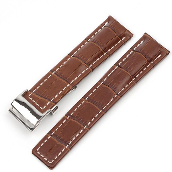 

22mm 24mm genuine leather watch band watchband brown blue black fit for breitlingstrap for watch strap with deployment buckle263i, Black;brown