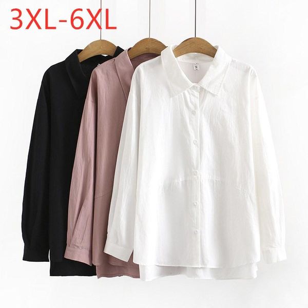 

t-shirt new 2021 ladies spring autumn plus size for women large long sleeve loose casual white black cotton shirt 3xl 4xl 5xl 6xl