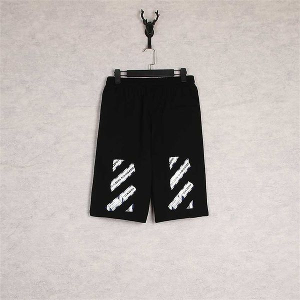 

ow airport tape shorts men's summer casual beach pants, White;black