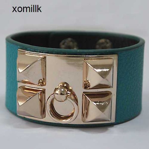 

hermm designer bracelet fan jiepai fashion personality metal buckle texture rivet punk style leather wide bracelet afxr, Black