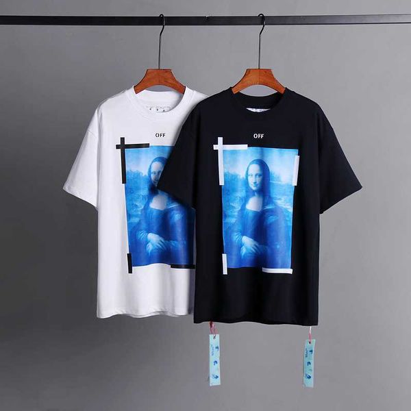 

t shirt xia chao brand ow mona lisa oil painting arrow short sleeve men and women casual large loose t-shirt, White;black