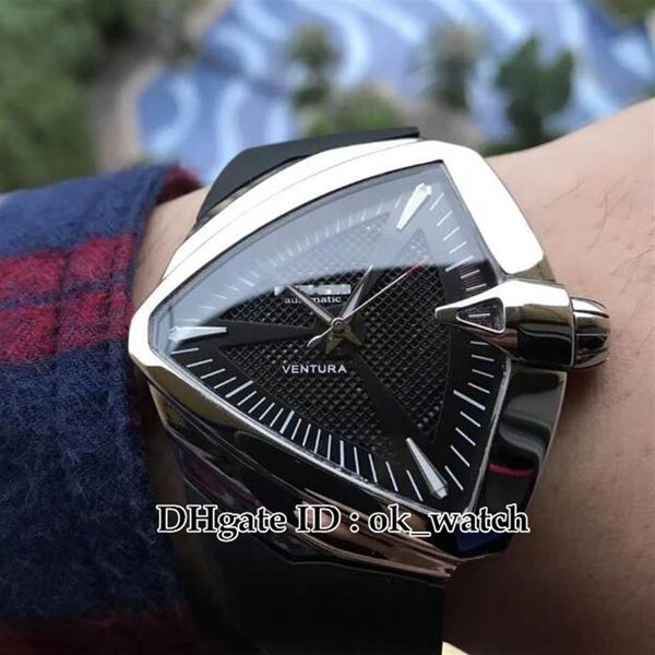 

new ventura 2824 automatic men's watch silver case triangular black dial h24655331 xxl rubber wristwatches gents sport watche289q, Slivery;brown