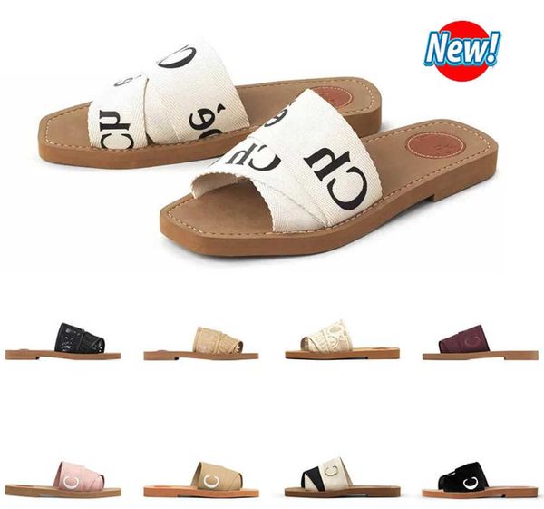 

2023 slippers designer women woody flat mules sandals slides sail canvas pink blue white black women outdoor beach slipper shoes fashion pla