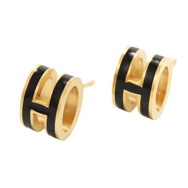 

designer earrings h letter stainless steel earrings female european and american fashion popular earrings men's and women's couple, Golden;silver
