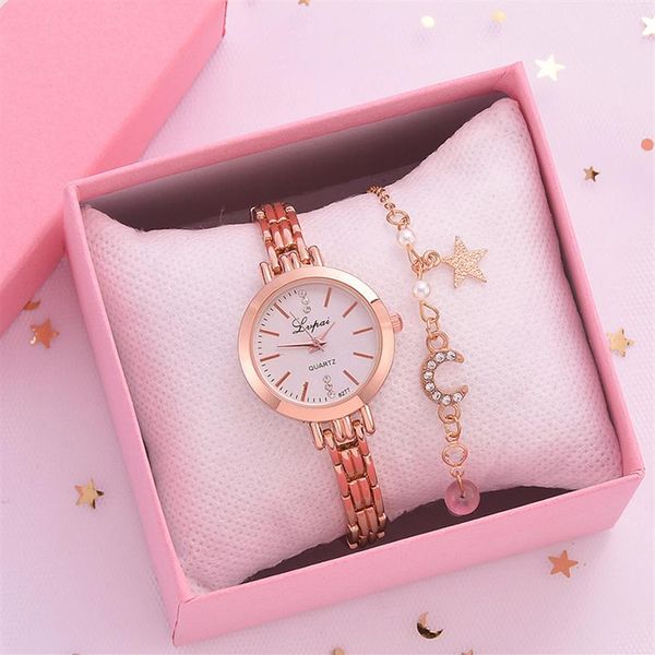 

lvpai brand 2pcs set watch women bracelet fashion women dress ladies wrist watch luxury rose gold quartz watch set reloj mujer297v, Slivery;brown