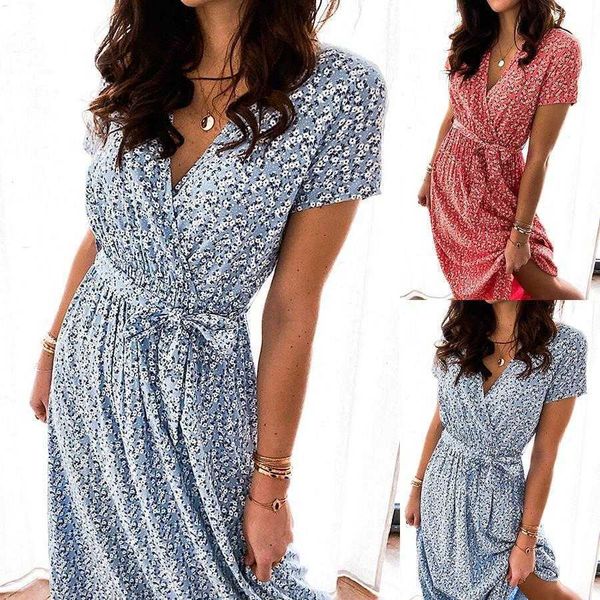 

summer v neck lace dresses up short sleeve small floral print maxi dress, Black;gray