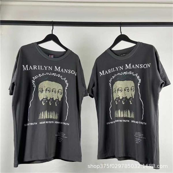 

vintage manson jerry bibergao street trendy washed old cotton wide short sleeve t-shirt, White;black