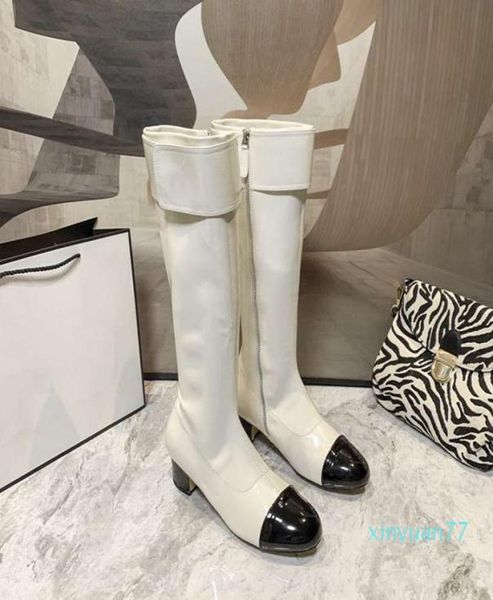 

designer women winter knee boots patent leather button side zipper long martin booties 45cm platform fashion shoes black white5288487