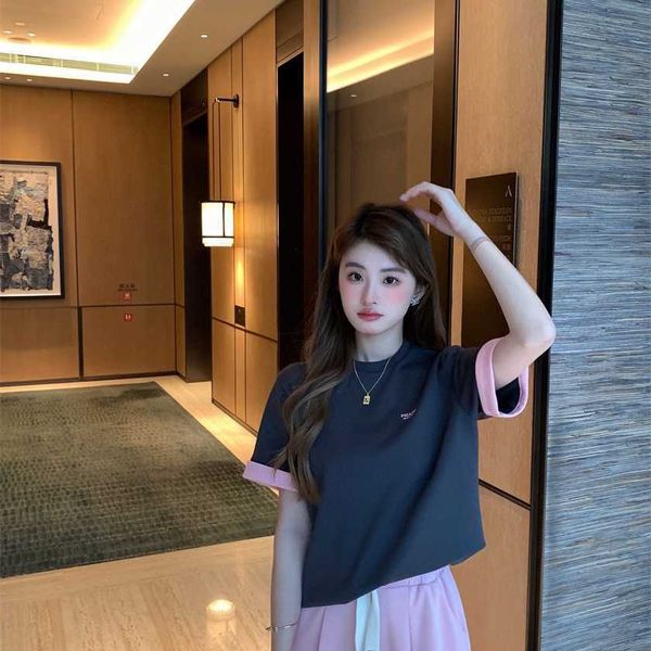 

26% off family spring/summer new girl style embroidery letter contrast casual loose versatile short sleeve t-shirt top, White