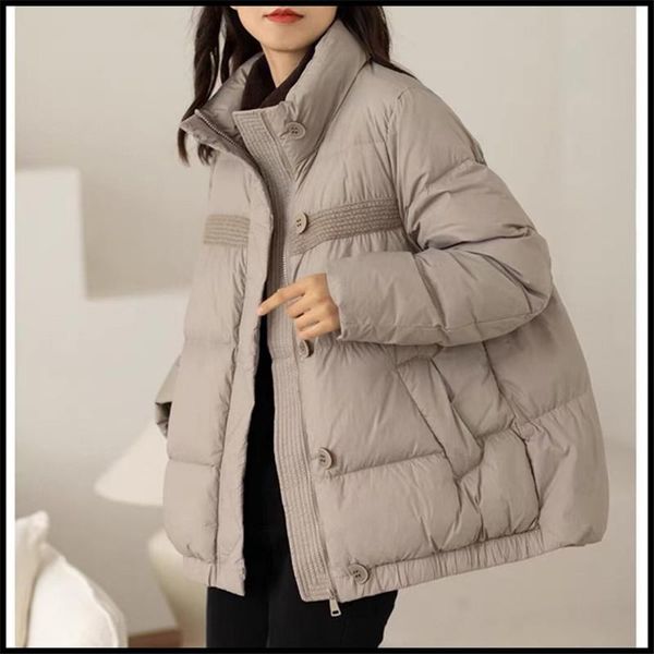 

parkas autumn winter women down jacket thicken white duck down coat ladies casual loose patchwork stand collar oversize short parkas, Black