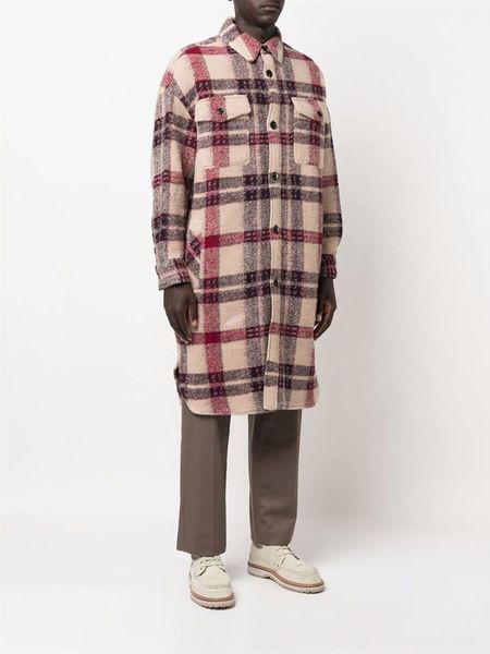 

fur 2022 winter women woolen silhouette midlength coat single breasted lady colorful turndown collar plaid long jackets outwear, Black