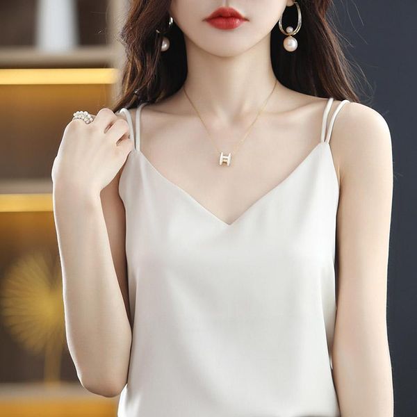 

t-shirt damskie bluzki letnie jedwabne v neck t shirt plus rozmiar satynowe biuro kobiety tunika eleganckie koszule jedwabna chusta kamize, White