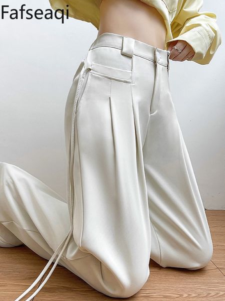 

women's pants capris spring summer straight pants for women high waist loose elegant wide leg trousers classic white folds slacks femal, Black;white