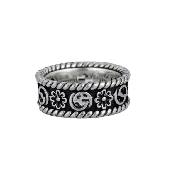 

classic new designer silver flower ring fashion jewelry men's and women's couple open ring valentine's day gift