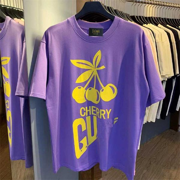 

26% off summer new printed letter cherry loose fit women's t-shirt street fashion couple dress, White