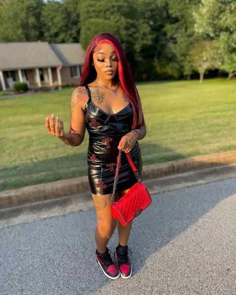 

summer embroidered stickers pu dresses strap solid mid calf color dress, Black;gray