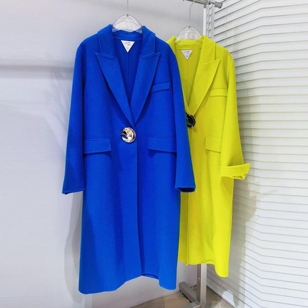 

fur 22 autumn runway 100%wool overcoat fashion solid color single button jacket temperament women long sleeve lapel mid length coat, Black