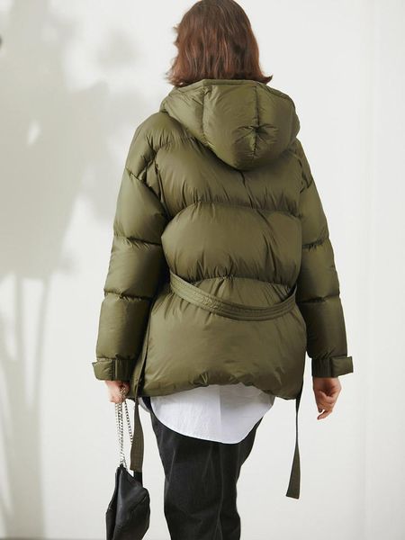 

parkas fall/winter puffer fashion thick and short women's down jacket hood belt zipper big pocket new jacket, Black