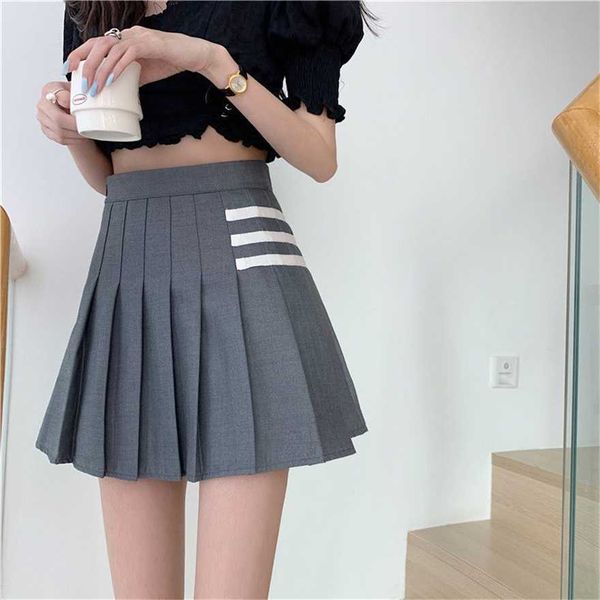 

34% off spring/summer large college style tb pleated dress grey half for women new fat sister waist a-line short skirt, Black