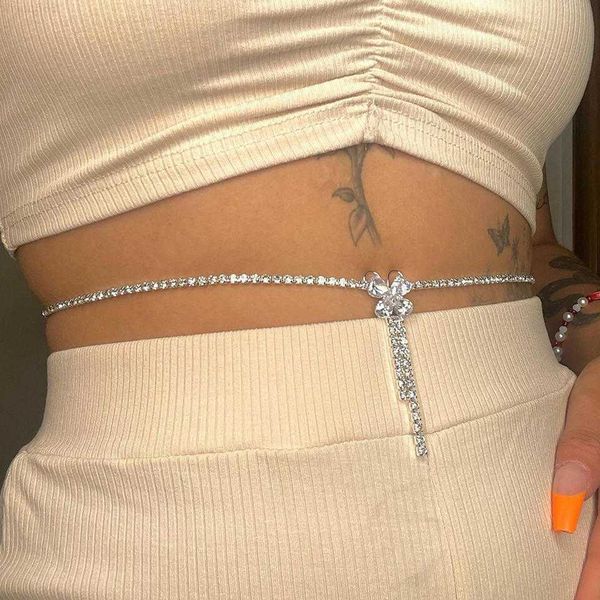 

fashion gold plated rhinestone beach butterfly waist chain jewelry women, Silver
