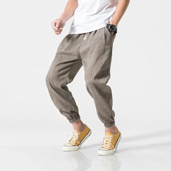 

pants brand casual harem pants men jogger pants men fitness trousers male chinese traditional harajuku summer clothe cotton linen hare, Black