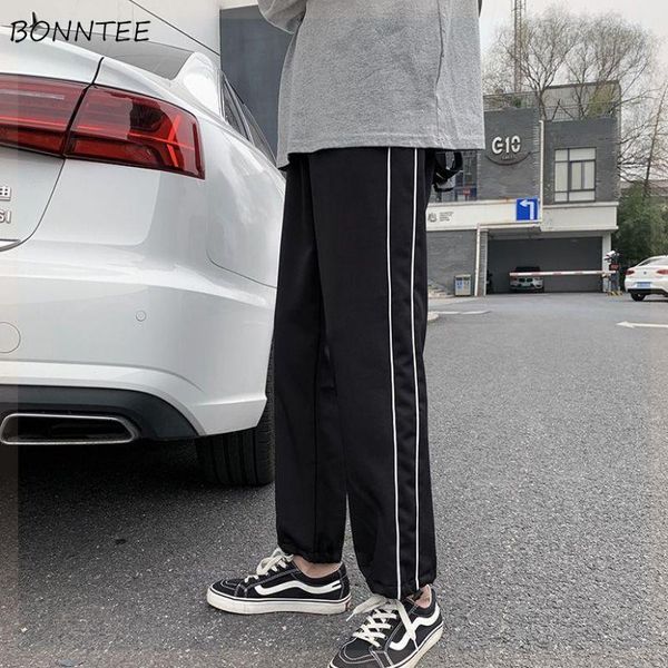 

pants side striped casual pants men spring drawstring bundle trousers male black joggers ankle length loose straight chic pantalones