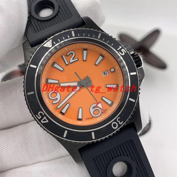 

new mens watches automatic watch orange face black steel case rubber strap mechanical calendar fashion wristwatches251t, Slivery;brown