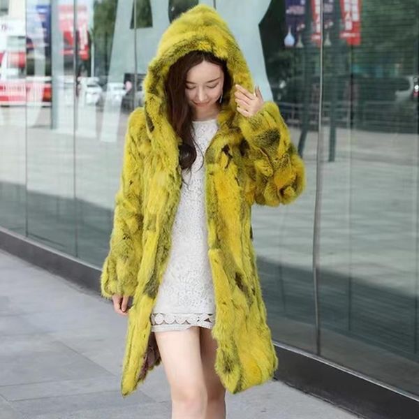 

fur hooded real fur coat mixed colors natural rabbit fur women winter jacket with hood low discount outlet sale fur jz045, Black