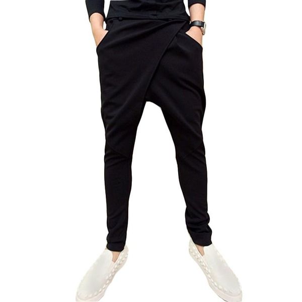 

pants nightclub singer hip hop harem pants stage costume men punk hiphop baggy pants joggers gothic trousers korean style streetwear, Black