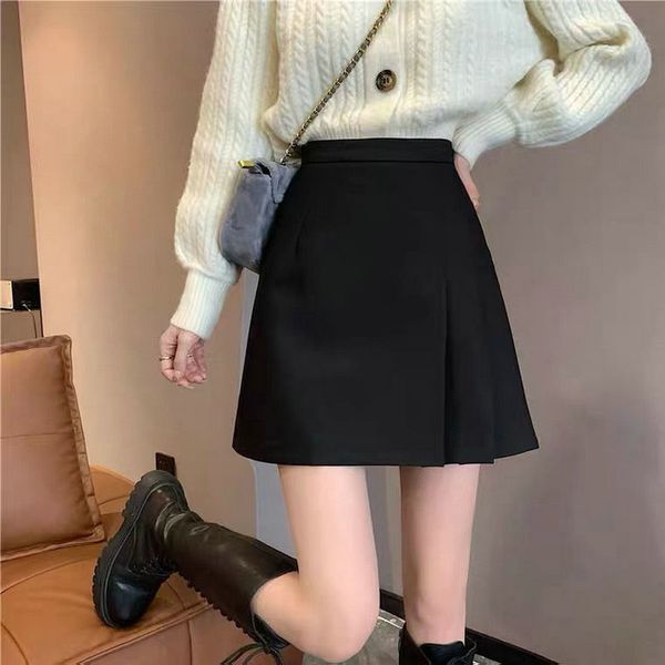 

skirts a-line skirt autumn and winter korean style women's high waist and thin pleated skirt black all-match short skirt trend 230422