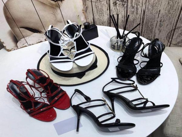 

women sandals cassandra black patent leather sandal open toe strap stiletto ankle strap ladies letter shoes size 34416305355