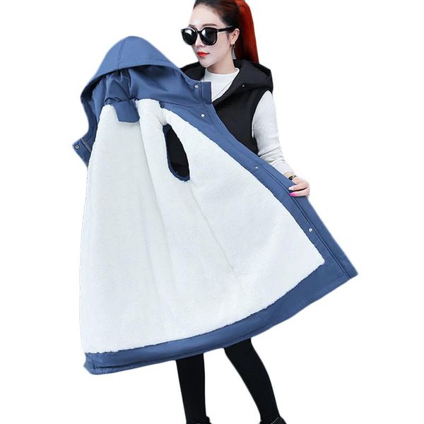 

vests fashion plus velvet cotton vest women's long casual hooded overcome vests autumn winter new vests down cotton vests waistcoat, Black;white