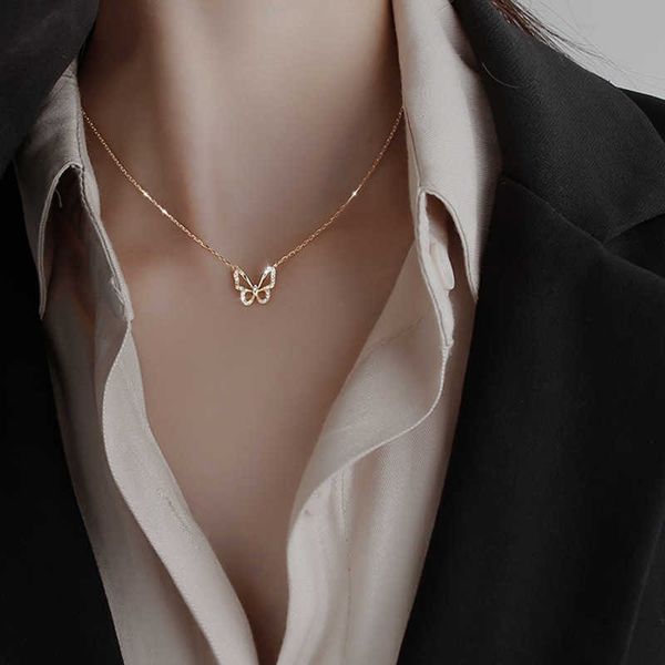

pendant necklaces korean fashion temperament simple gold silver color lightning chain pendant butterfly choker necklaces for women girls w04