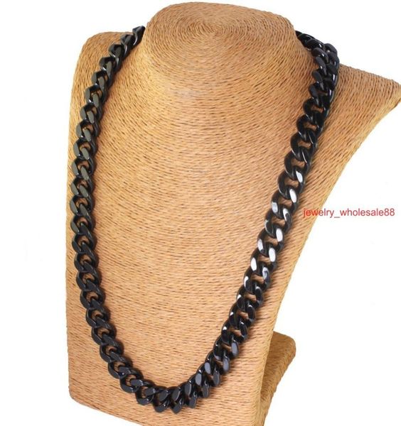 

cool mens jewelry 316l stainless steel huge cuban curb link necklace 15mm 24 heavy black plated2731588, Silver
