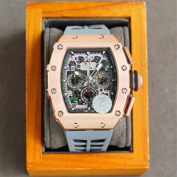 

11-03 montre de luxe automatic watches 50x40mm multi-function quartz movement stainless steel watchcase rubber strap luxury watch 240i, Slivery;brown
