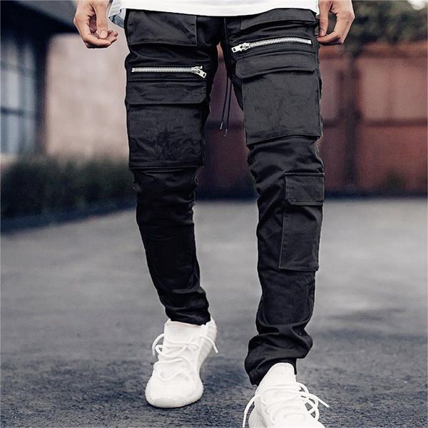 

pants new autumn hip hop casual pants men's straight cargo pants multi pocket popular loose bunched sportswear trousers, Black