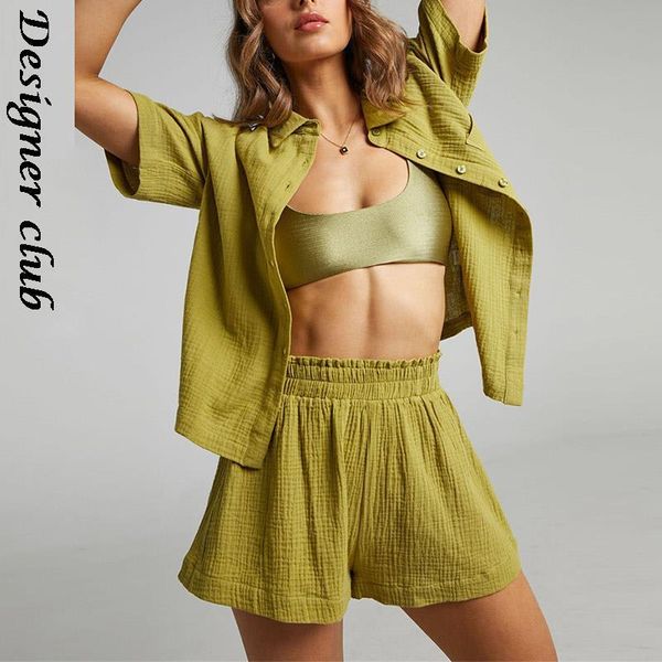 

dress summer casual tracksuit women long sleeve shirts and shorts set mini loose shorts two piece sets loung outfit, White