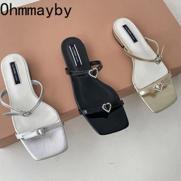 

slippers summer fashion street style woman love crystal open toe dress slides ladies outdoor sandalias shoes 230421, Black
