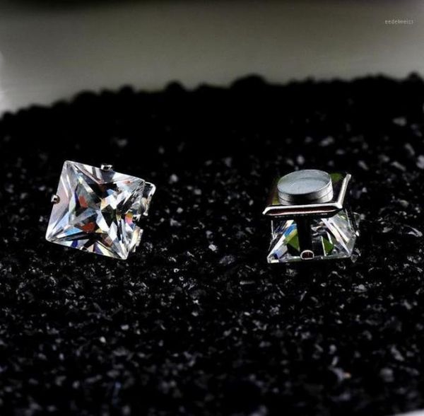 

stud no piercing 45678mm square zircon magnetic earings for women men kids hole crystal ear studs jewelry magnet earring16075027, Golden;silver