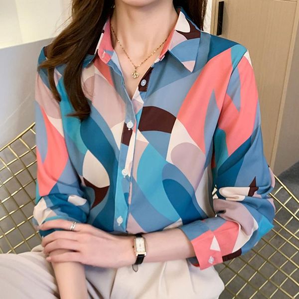 

shirts chemise femme 2022 spring new print blouse shirt women long sleeve turndown colla chiffon for ladies casual woman clothes, White