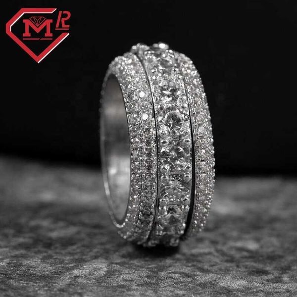 

designer jewelry iced out band ring for rappers sterling silver hip hop moissanite eternity rings for men