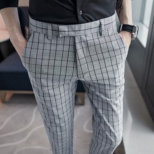 

blazers men nine points suit pants 2022 spring summer new male plaid small feet thin korean version of fashion casual pants men clothing, White;black