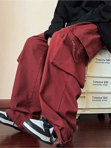 

men's pants women cargo pants vintage streetwear y2k baggy wide leg sweatpants casual dstring poet tech joggers trousers men pantalon g, Black
