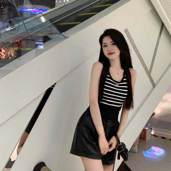 

32% off family early spring new classic triangle decoration stripe slim fit four seasons versatile strap tank top, White