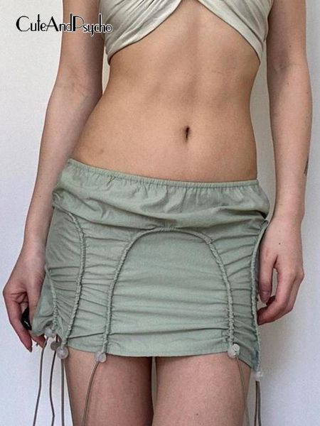 

dresses cuteandpsycho y2k vintage drawstring mini skirts chic two ways to wear shirring cargos skirts harajuku cute techwear clothing, White;black