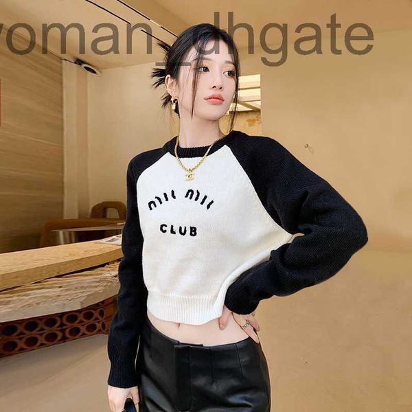 

women's knits & tees designer spring temperament splice letter embroidery waist round neck sweater wool knit female 9j9f, White